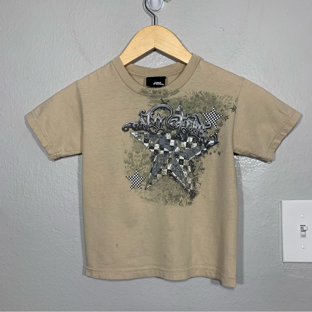 Vintage Y2K No Fear Star‎ Gothic Tan/Beige Skater Tee Youth Size Small